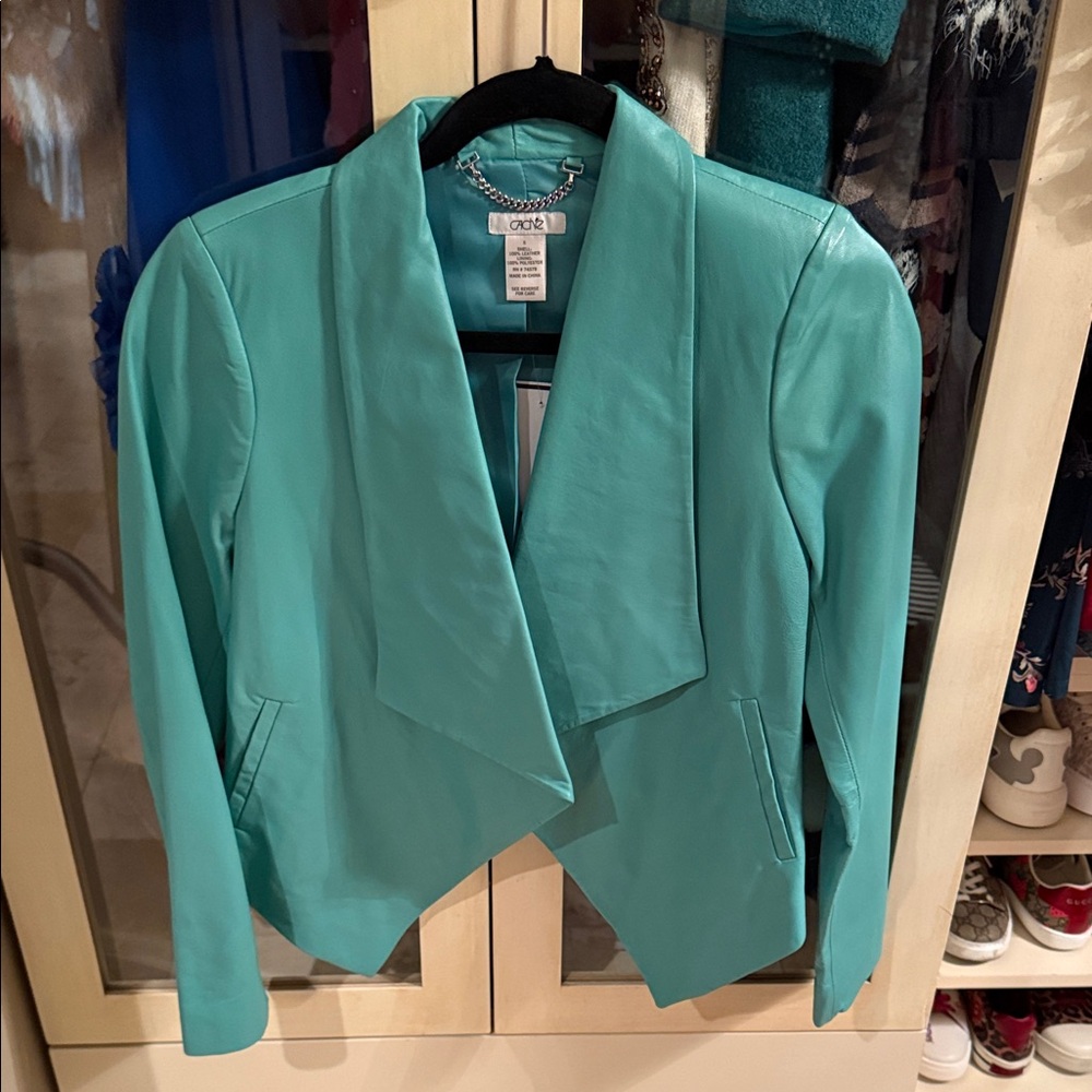 NWT! Cache Women's Turquoise Leather Jacket